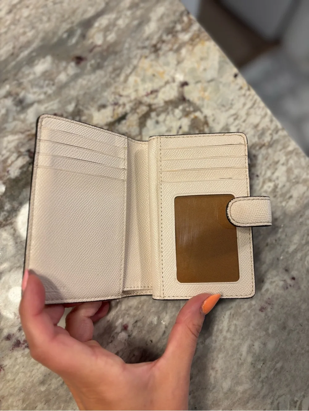 Coach Small Pebbled Leather Wallet in Light Beige